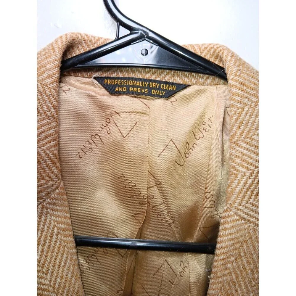 VTG John Weitz USA MADE Tan Herringbone Atomic Fleck Tweed Wool Blazer